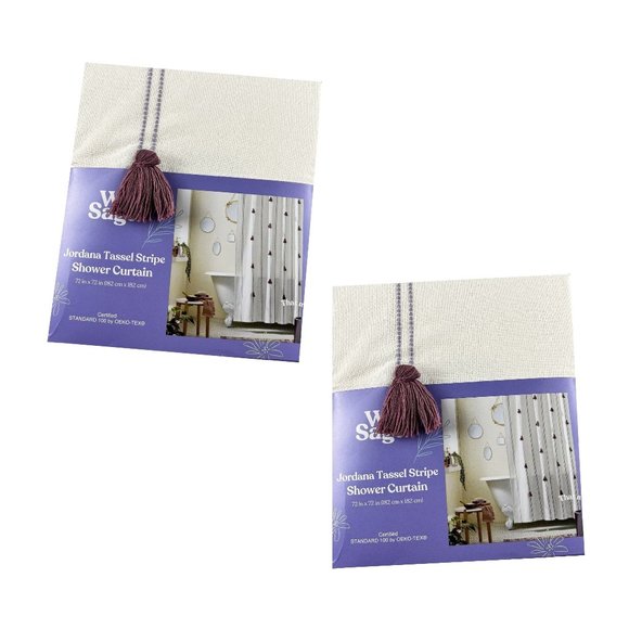 2 brand new LAVENDER Wild Sage™ 72"x72" Jordana Stitched Stripe Shower Curtains - Picture 1 of 6